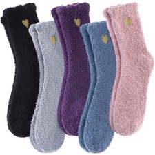 Womens Fuzzy Socks, Cozy Fluffy Winter Cabin Slipper, Warm Soft Microfiber Plush