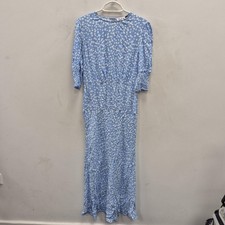 RIXO Lucile Dress Womens 10 Blue Floral Maxi 3/4 Sleeve Round Neck Lined Summer
