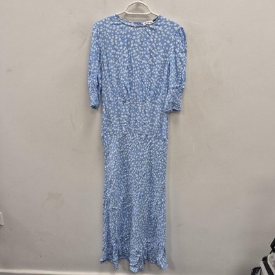 RIXO Lucile Kleid Damen 10 blau Blumen Maxi 3/4 Arm Rundhals gefüttert Sommer