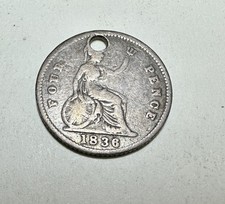 British 1836 silver fourpence coin - Groat, F, Collectable 