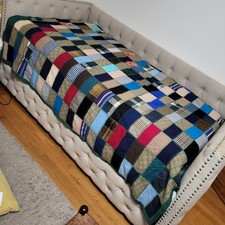 Handmade Green Tan Blue Patchwork Quilt Twin 72" X 79"