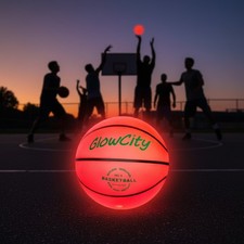 Impact Activated Glow Basketball - Red Light Up Ball for Night Games, Size 7
