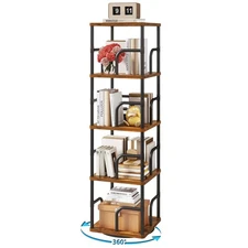 5 Tier Square Rotating Bookshelf, 360° Spinning Bookcases Tower,Freestanding ...