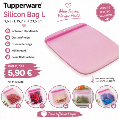 Tupperware  Ultimate Silicone Slim Bag L 1,6 l rosa Zippbeutel