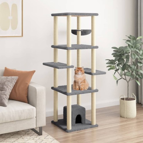 Albero Per Gatti 60 Cm Con Tiragraffi In Sisal E Casetta – Struttura In Legno E Peluche Grigio Scuro