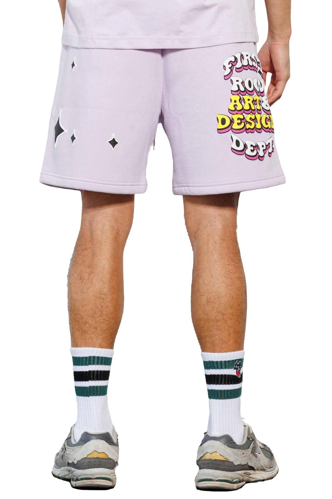 ? Pantaloncini corti in pile da uomo prima fila design artistico lavanda TG XL ?