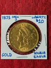 1873 open 3 Liberty Double Eagle $20 Gold coin