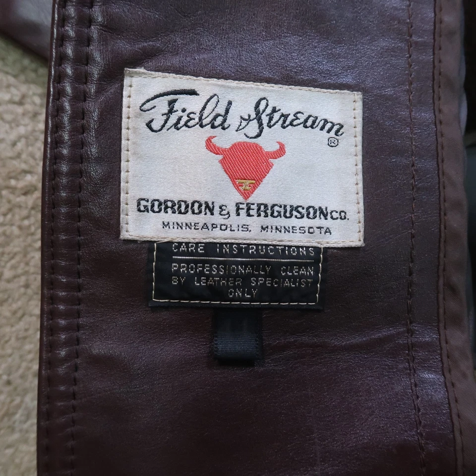 Vintage Field & Stream Leather Coat Jacket Men's 44 Brown overcoat - Image 3 of 4