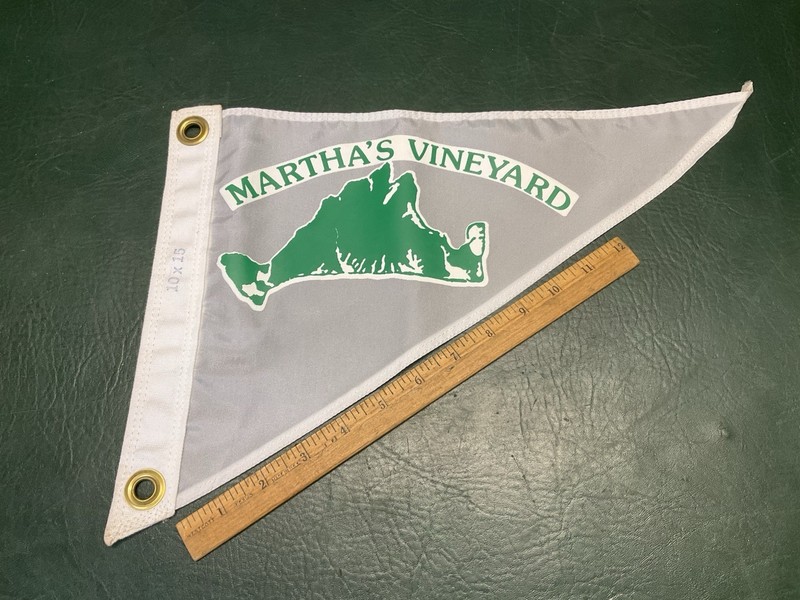 Vtg Martha’s Vineyard Flag Burgee Nautical 10” X 15” Green Double Sided Pennant