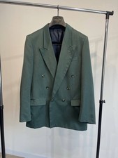 Vintage Rare Wool Double-Breasted Blazer Green Classic Jacket Men s 40R
