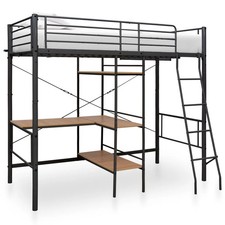 WALPLUS Metal Bunk Bed with Table Grey 90x200 cm Space Saving Bed Frame