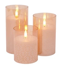 Mid Century Modern Flameless LED Glass Pillar Candles, Set of 3, 6 Inch, Meta...