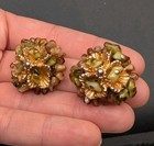 Vintage Hattie Carnegie Floral Flower Glass Bead Cluster Clip Gold Tone Earrings — photo 9