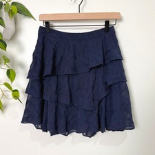 Ted Baker London Tieri Navy Blue Embroidered Tiered Ruffle Mini Skirt 1 (US 4)
