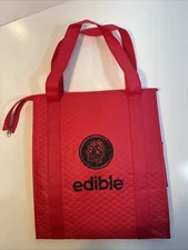 Insulated Reusable Grocery Bag Red Thermal Zipper Shopping Tote Edible