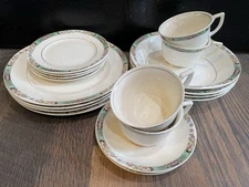 18 Neville HOMER LAUGHLIN 4 Plates Bowls Cups GREEN PINK BLACK Nautilus FLORAL