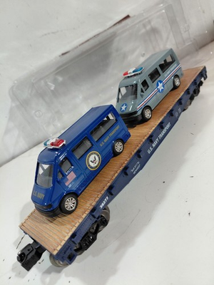 #ad Menards 279 3448 O Gauge Model Railroad United States Navy Flat Car w Vans amp; Box $25.00