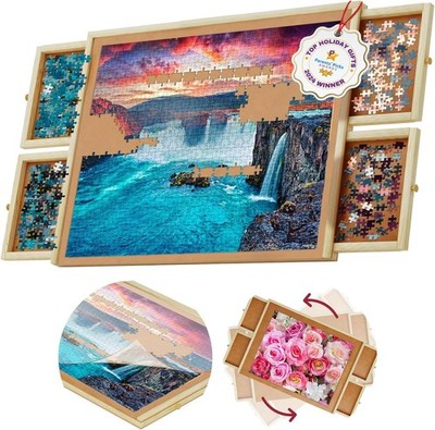 Complete Puzzle Experience: 30  x 24  Rotating Board with Drawers & Cover