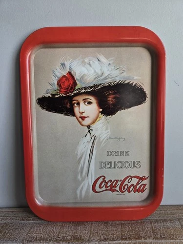 Coca-Cola Advertising Tray Red Beige White Black Border Soda Collectible Vintage