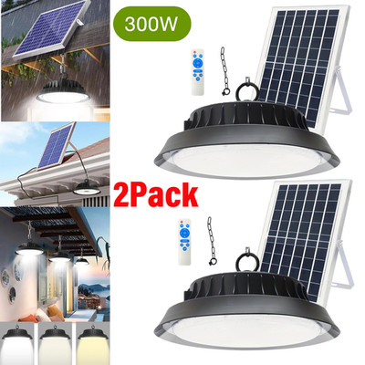 300W LED Solar Power Pendant Lights Garage Shop Lamp For Shed Barn Gazebo Yard