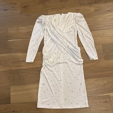 Vintage 70s 80s White Gold Glitter Draped Cocktail Dress Sz XS/S USA
