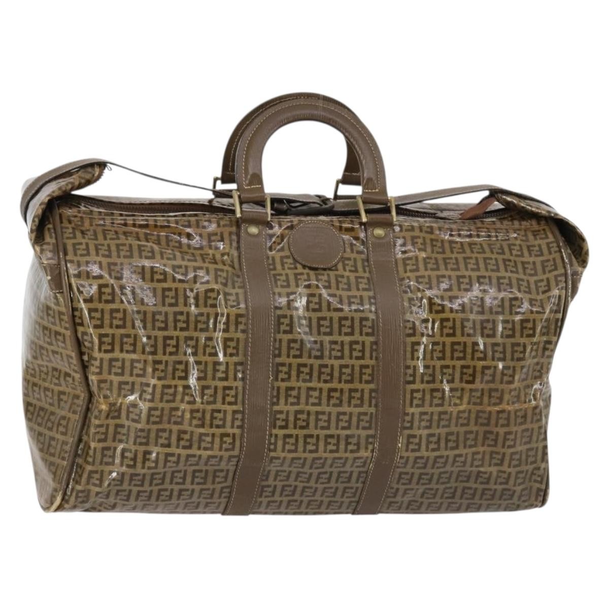 Fendi ボストンバッグ ベージュ ロゴ入り FENDI Zucchino Canvas Boston Bag Coated Canvas Brown Gold Auth
