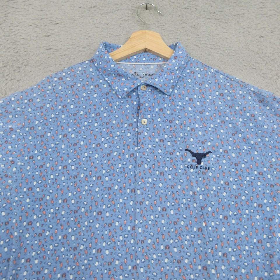 Camisa de golfe masculina Peter Millar XL azul estampa coquetel Texas Longhorn Club - Imagem 3 de 4