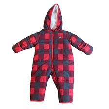 Oshkosh B'gosh Baby Boys Plaid Bunting Hooded Snowsuit Red Gray 3-6mos EUC