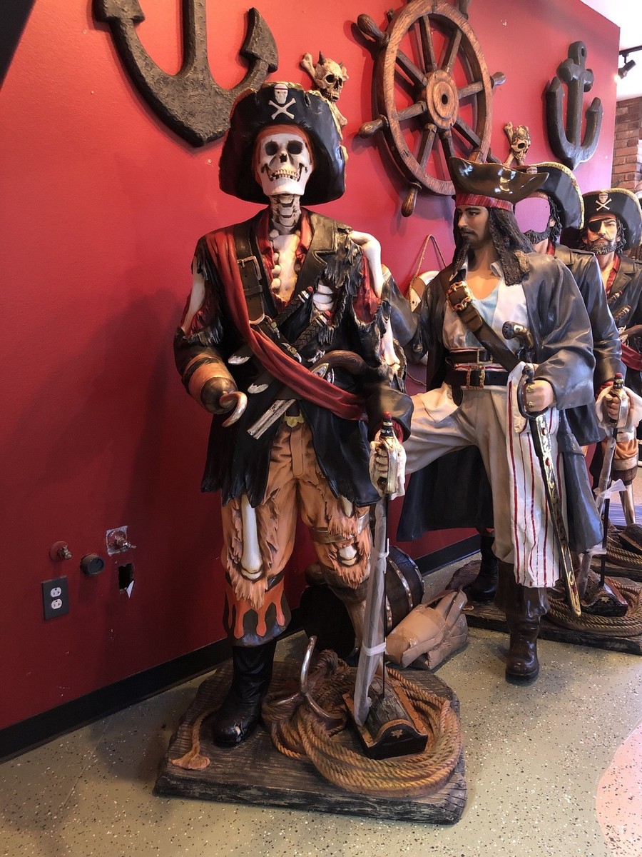Pirate Captain Hook Skeleton Life Size Resin Statue Treasure