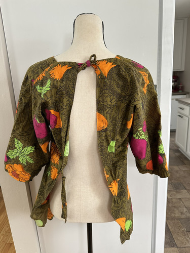 Vtg Design House 60s Smock Japan Vegetable Floral Cotton Tie Back Size M - AS IS - Picture 3 of 11