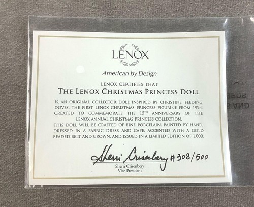 New LENOX Christmas Princess 17" Porcelain Doll w/COA 15th Anniversary - Picture 5 of 8