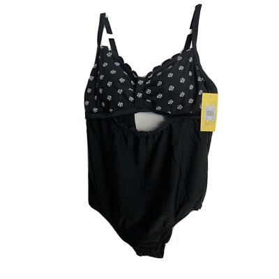 Costa Del Sol Womens 1X Swimsuit Black White Floral Top New
