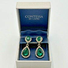 Contessa Di Capri Emerald Cubic Zirconia Earrings New In Box