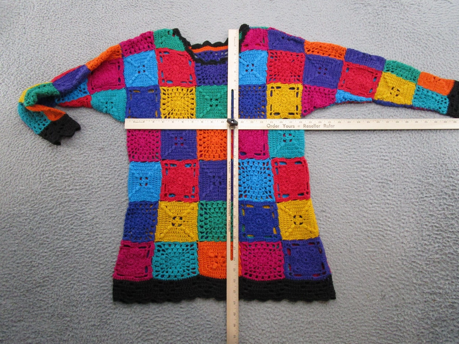 Vintage Patchwork Crochet Knit Pullover Sweater C… - image 4