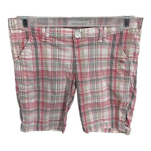 Vintage Y2K girls Abercrombie pink white tan gray plaid shorts size 12