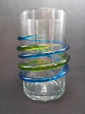 Blenko, Joel Myers, Green And Blue Swirl Vase, Vessel, Blown Italian Art Glass