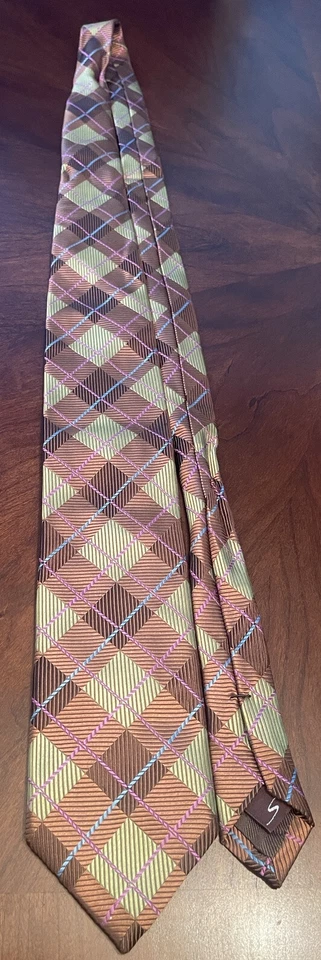 Corbata Santorelli Rosa Azul Marrón Hecha a Mano 100% Seda Hombre Hecha en Italia Foto 3 de 4