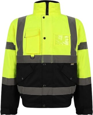 HI VIZ HIGH VISIBILITY BOMBER JACKET WATERPROOF SAFETY WORK SECURITY ...