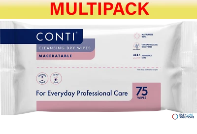SYNERGY HEALTH 5 x Conti Wash Cloth Maceratable Dry Wipes - Large - 30 x 28 cm - 5 Packs of 75