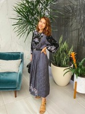 ZARA BNWT MID GREY BOHO MIDI FLORAL EMBROIDERED DRESS SIZE LARGE REF: 5107/254 