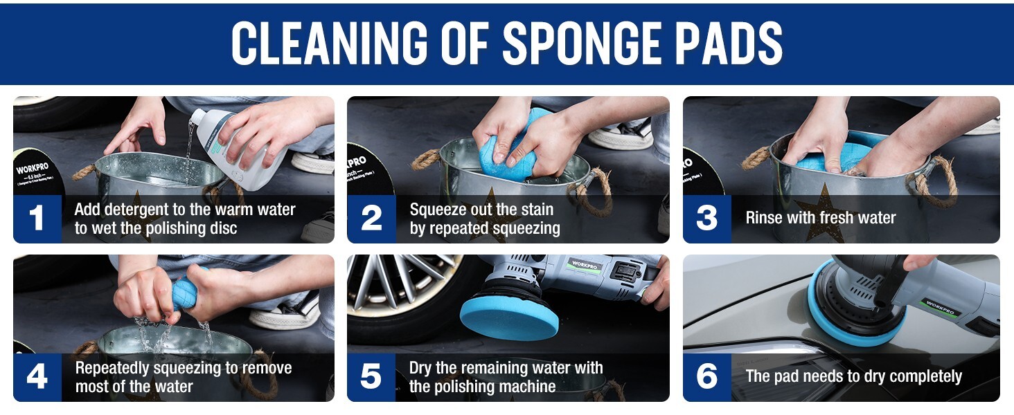 WORKPRO 6.5 Inch Buffing Sponge Pads 5Pcs 6.5 Inch Face for 6 Inch Backing Plat