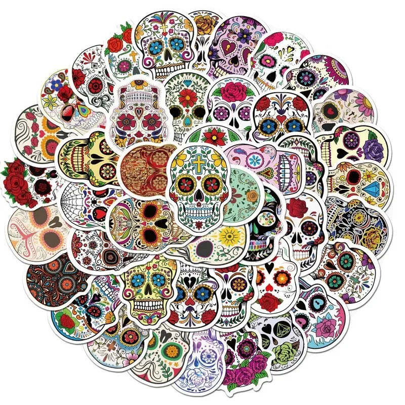 50pcs Mexican Calaver Sugar Skull Graffiti Sticker DIY Skateboard Laptop Luggage