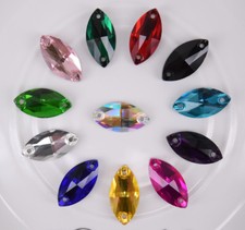 Sew On Crystal Two hole Flat back Navette Faceted Color Glass Rhinestone Jewels