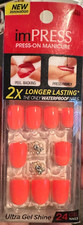 Impress Gel Manicure Press on Nails Short Neon Pink with crown charm