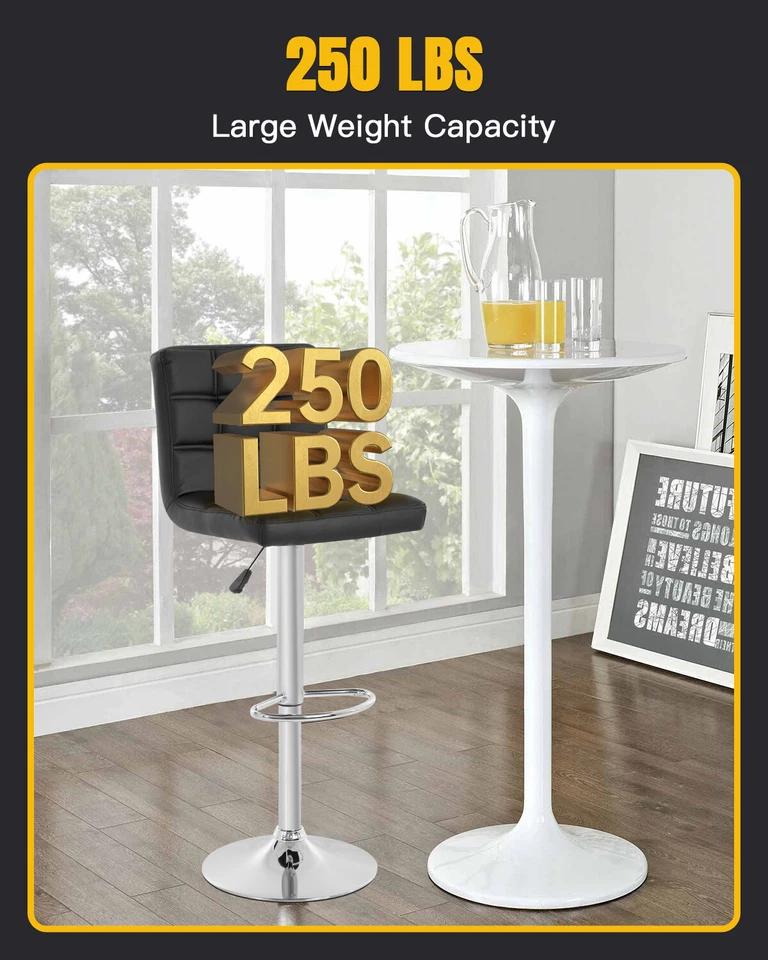 Modern Bar Stool Set Of 2 Barstools Height Adjustable Counter Height Swivel Bar - Image 3 of 4