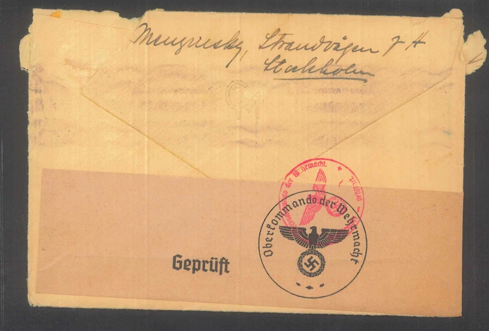 Sweden German Censored Cover Franked with 20 O x 2 Stamps - Image 2 of 2