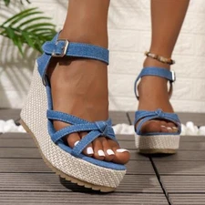 Women High Heel Wedge Sandals Summer Open Toe Ankle Strap Platform Shoes Comfy
