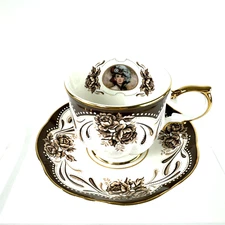 Vtg Avon Teacup & Saucer Set 1999 Honor Society Gold Tone Trim Collectable