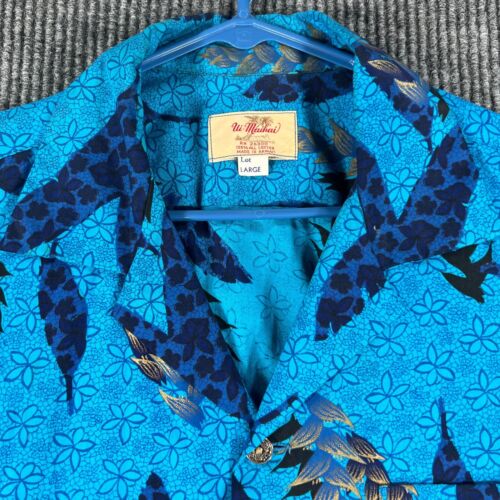 Ui-Maikai Mens Size Large Blue Short Sleeve Flora… - image 1