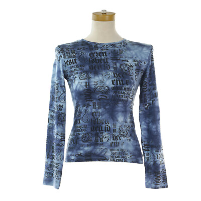 NEW Cloudy Blue BASS20 Viscose Calligraphy Stretch Long Sleeve Light Sweater S